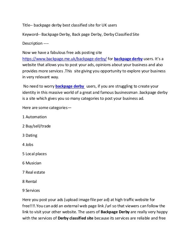 Backpage Derby Best Classified Site For Uk Users