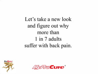 Let’s take a new look
and figure out why
more than
1 in 7 adults
suffer with back pain.
 