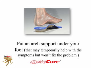 Put an arch support under your
foot (that may temporarily help with the
symptoms but won’t fix the problem.)
 