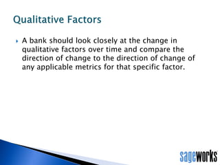 • Backtesting of the realized charge-offs as compared to the
adjusted historical loss rate should be completed.
Realized Charge-offs vs. Historical
Loss Rates
 