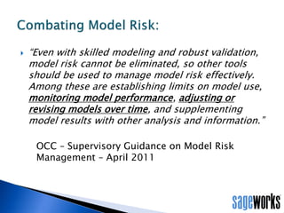 • The objective is to ensure the ALLL methodology is accurate in
measuring the losses inherent in a bank’s portfolio over the
subsequent 12-month period.
• NOTE: This time horizon may shift somewhat as the FASB’s CECL model
and the life of loan concept takes hold, but regardless of any
forthcoming changes, the request for measuring the effectiveness of a
methodology, or backtesting ALLL models, will continue in some
fashion.
The Backtesting Objective:
 