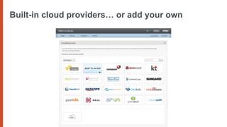 Built-in cloud providers… or add your own
 
