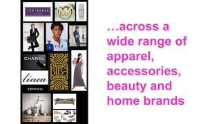 …across a
wide range of
apparel,
accessories,
beauty and
home brands
 