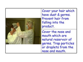 Cover the nose and mouth which are natural reservoir of germs. Trap particles or droplets from the nose and mouth. Cover your hair which have dust & germs. Prevent hair from falling into the product. 