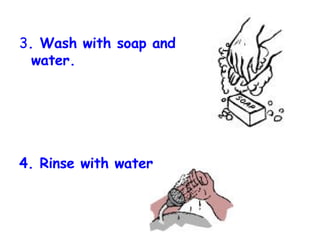 3 . Wash with soap and water. 4. Rinse with water 