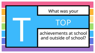 What was your
achievements at school
and outside of school?
T TOP
 