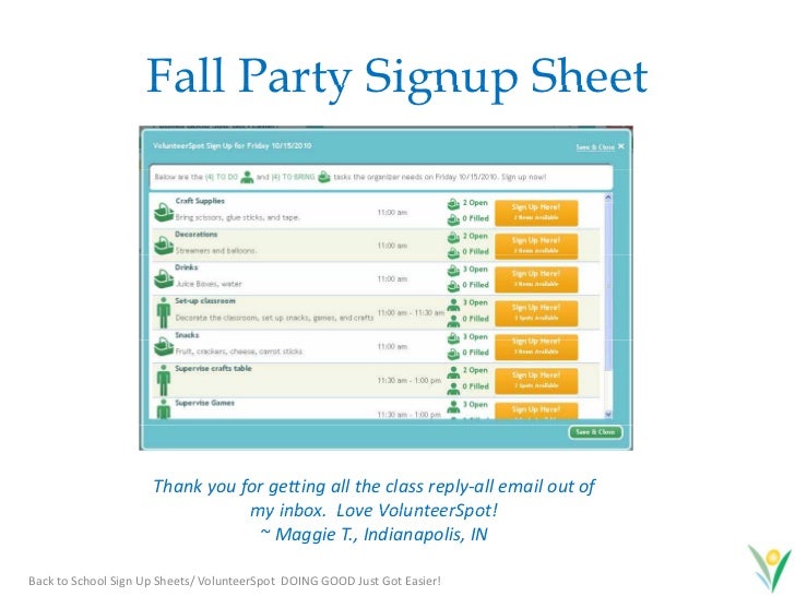 class party sign up sheet