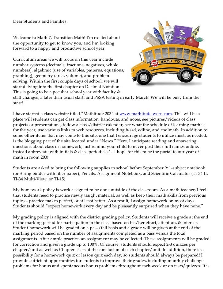 back to school welcome letter