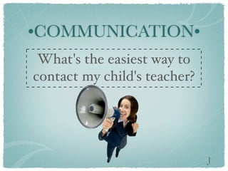 •COMMUNICATION•
 What's the easiest way to
contact my child's teacher?




                              J
 