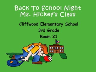 Back To School Night
Ms. Hickey’s Class
Cliffwood Elementary School
3rd Grade
Room 21
 