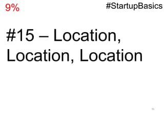 55
#15 – Location,
Location, Location
#StartupBasics9%
 