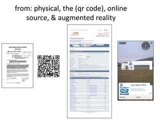 from: physical, the (qr code), online
   source, & augmented reality
 