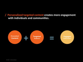 /	
  	
  Personalized	
  targeted	
  content	
  creates	
  more	
  engagement	
  
                   with	
  individuals	
...