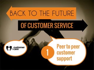 1
Peer to peer
customer
support
BACK TO THE FUTURE
OF CUSTOMER SERVICE
 