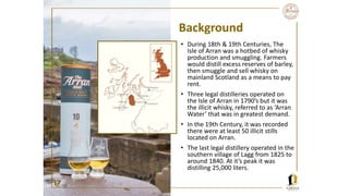 Background
• During 18th & 19th Centuries, The
Isle of Arran was a hotbed of whisky
production and smuggling. Farmers
woul...