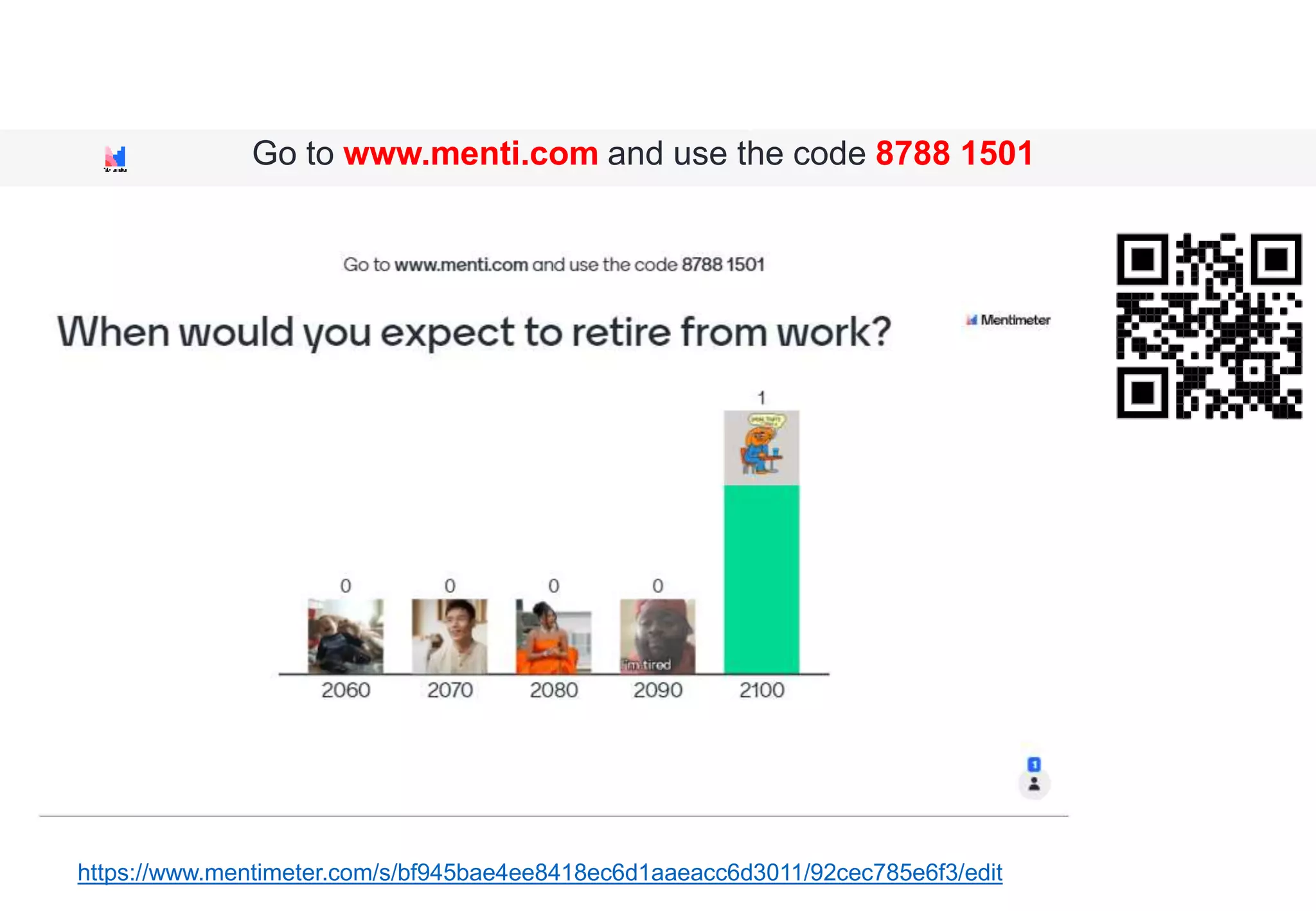 You have reached the end of the presentation!
Go to www.menti.com and use the code 8788 1501
https://www.mentimeter.com/s/bf945bae4ee8418ec6d1aaeacc6d3011/92cec785e6f3/edit
 