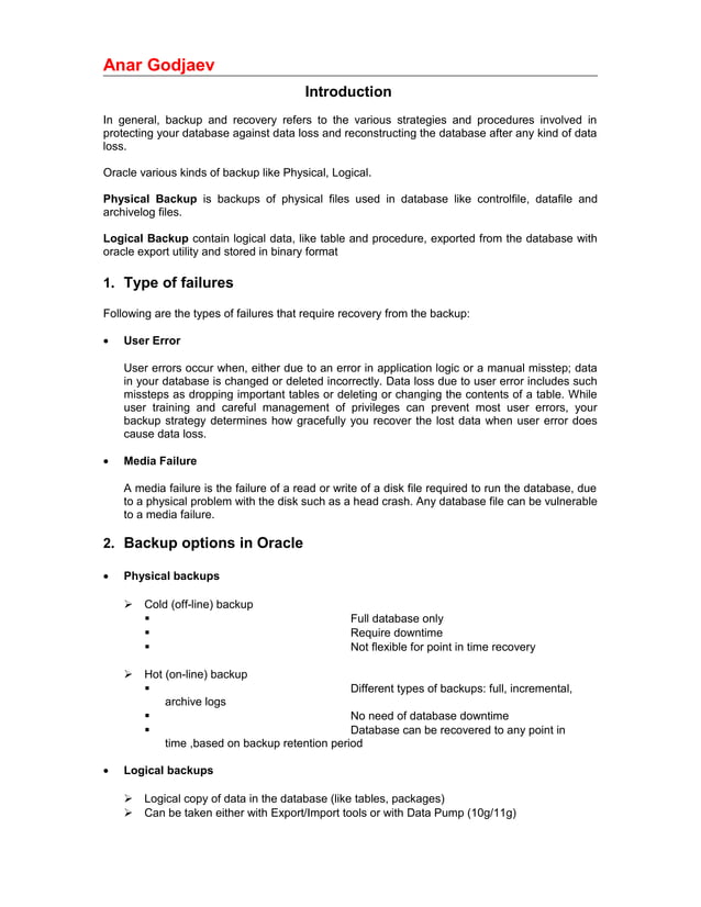 Backup And Recovery Procedure Pdf