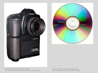 Photo: Rama, CC-BY-SA, Wikimedia Commons,
http://en.wikipedia.org/wiki/File:Canon_EOS_DCS_3c_IMG_4153.jpg
Photo: Ubern00b, CC-BY-SA,Wikimedia Commons,
http://en.wikipedia.org/wiki/File:CD_autolev_crop.jpg
 