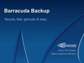 Barracuda Backup
Secure, fast, granular & easy




                                      Johan Van Gestel
                                Sales Engineer Benelux
 