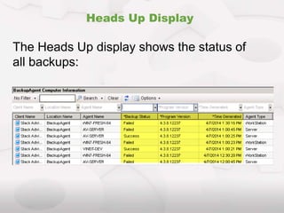 Heads Up Display
The Heads Up display shows the status of
all backups:
 