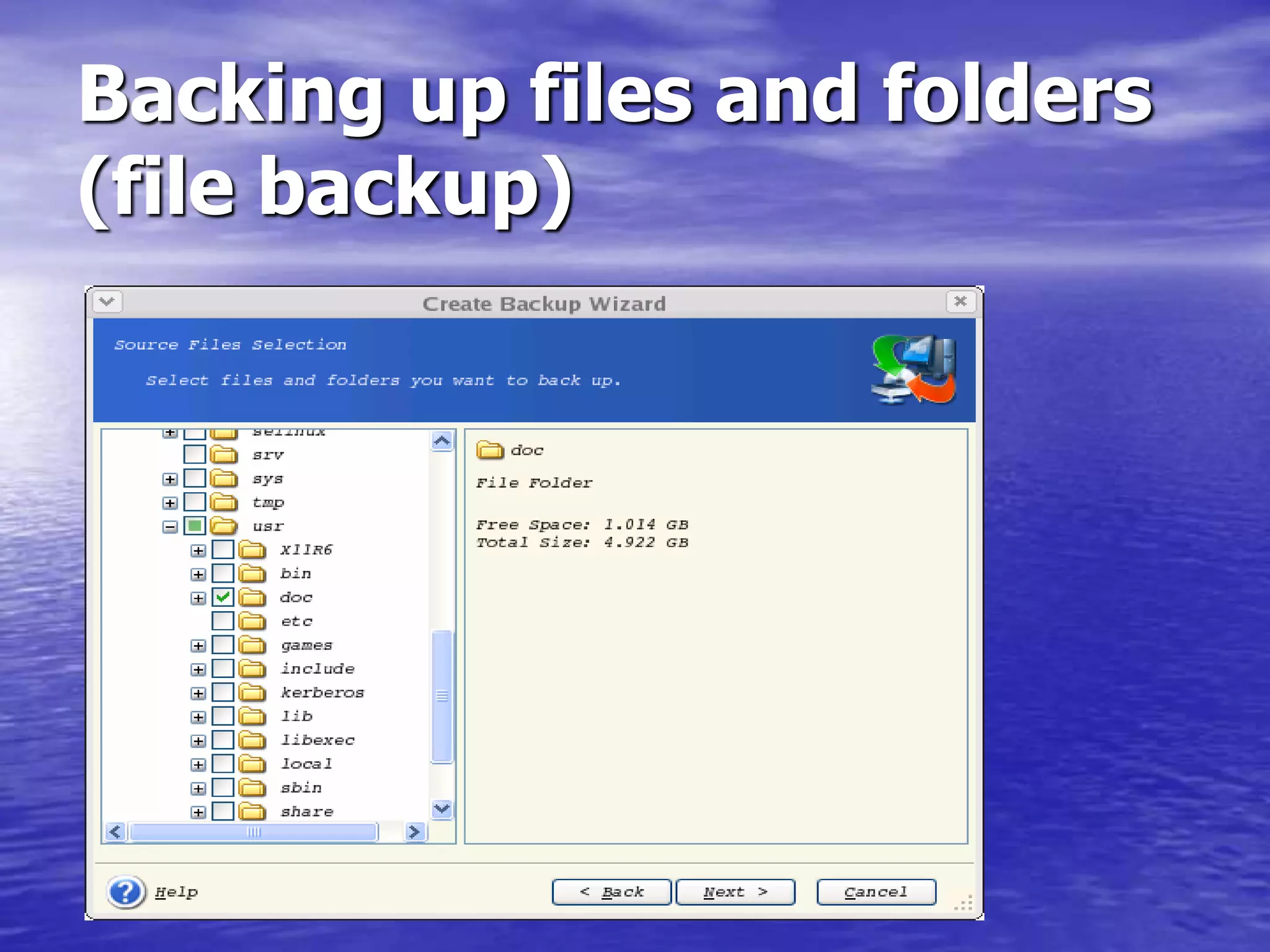 Backing up files and folders
(file backup)
 