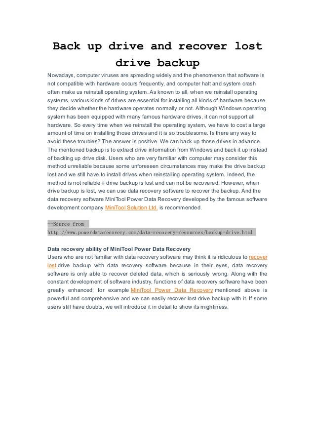 Back up drive and recover lost drive backup