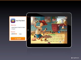 Jay’s Toy Store


Objectives

 press Buzz’s head to make
 a buzz!

Rewards

               3 pts



       do Quest!
 