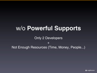 w/o Powerful Supports
             Only 2 Developers
                     +
Not Enough Resources (Time, Money, People...)
 