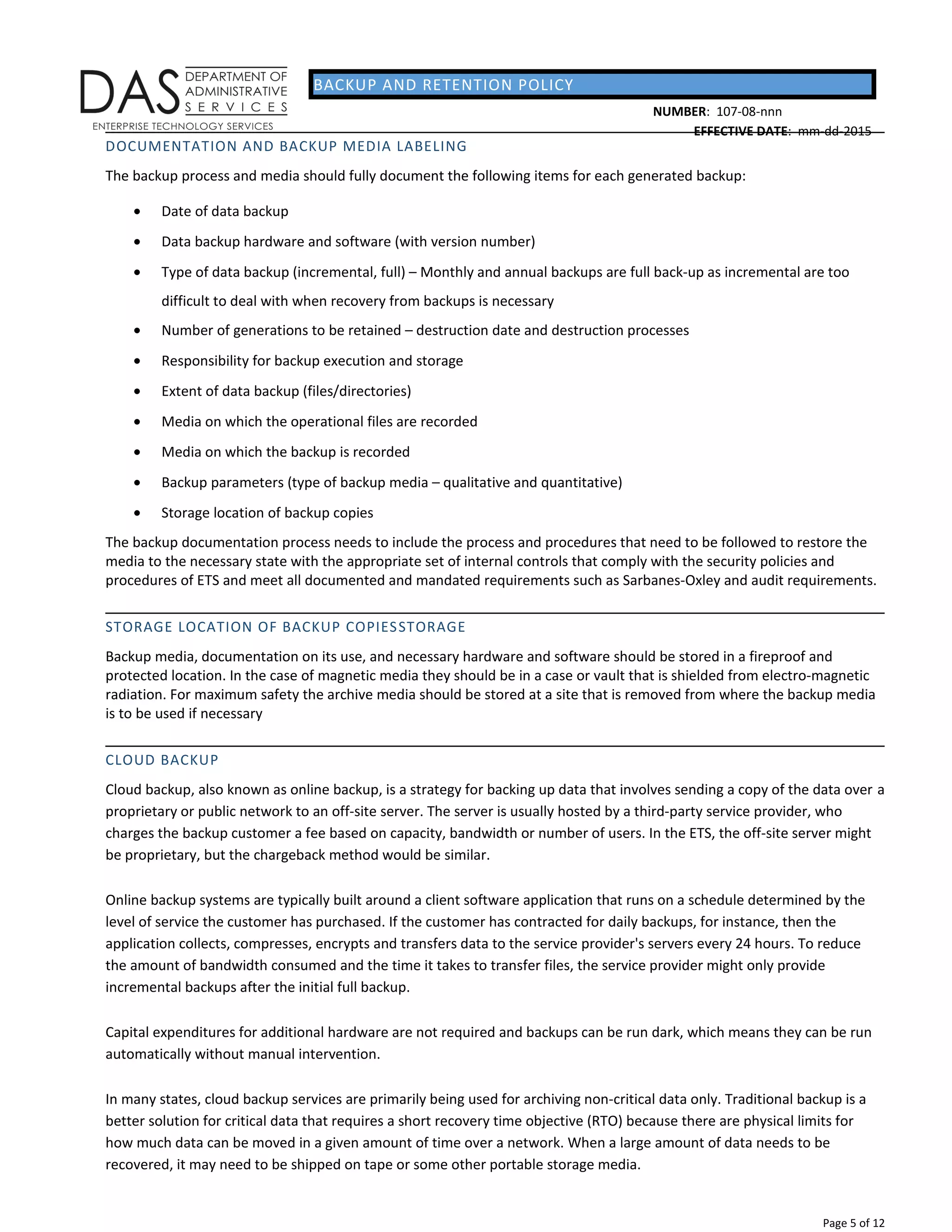 Backup policy template julie bozzi oregon | DOC
