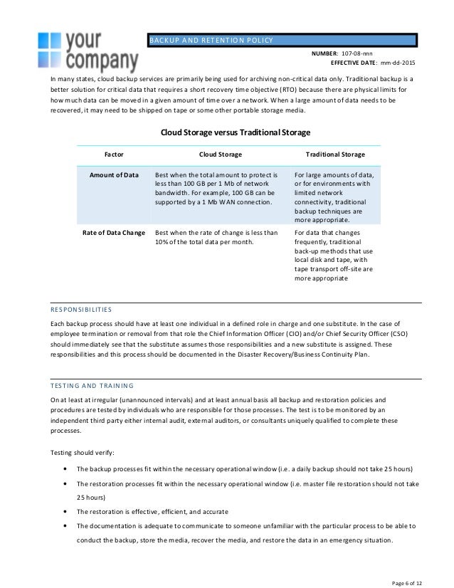 backup documentation template