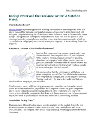 Backup power and the freelance writer a match to watch