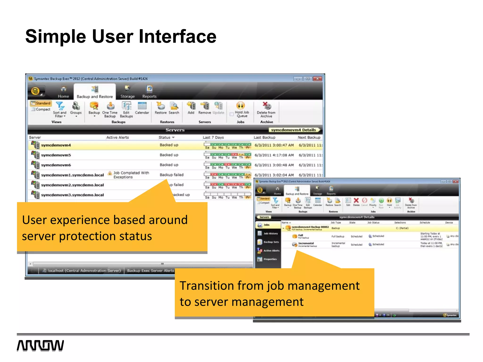 Simple User Interface
User experience based around
server protection status
User experience based around
server protection status
Transition from job management
to server management
Transition from job management
to server management
 