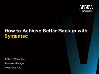 Anthony Wainman
Presales Manager
Arrow ECS UK
How to Achieve Better Backup with
Symantec
 