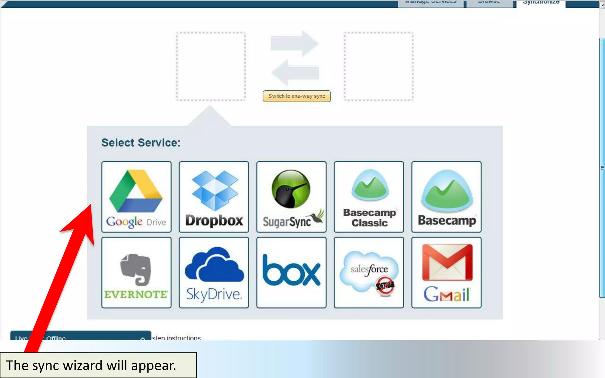 The sync wizard will appear.
 