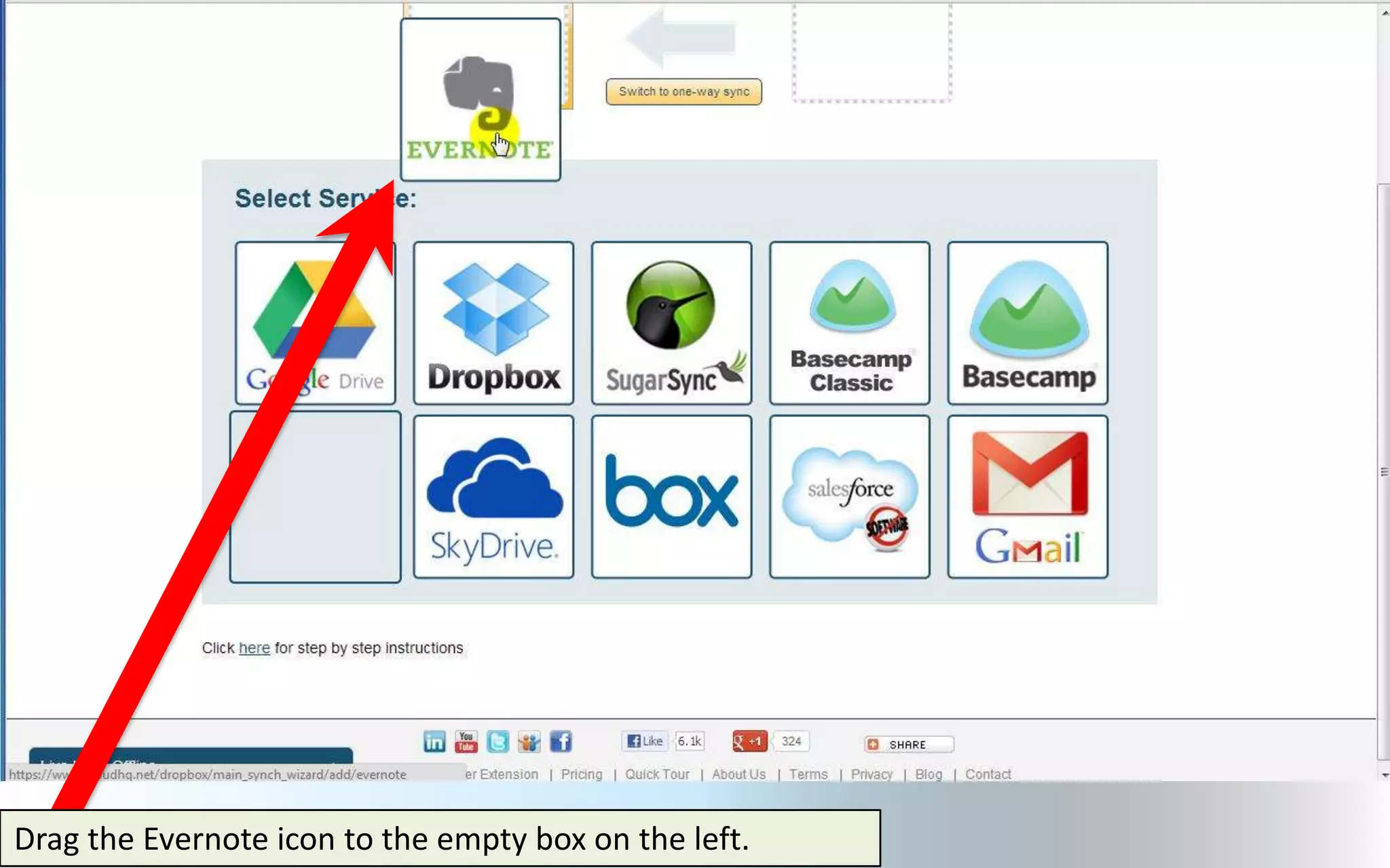 Drag the Evernote icon to the empty box on the left.
 