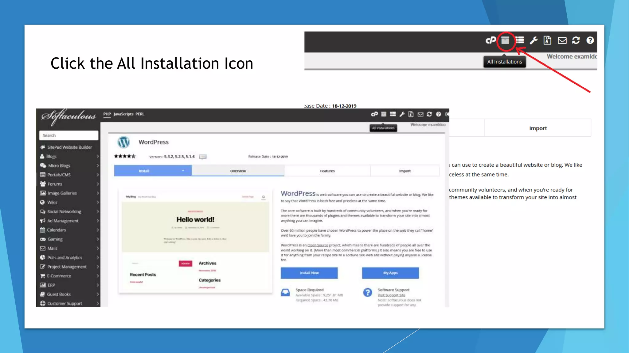 Click the All Installation Icon
 