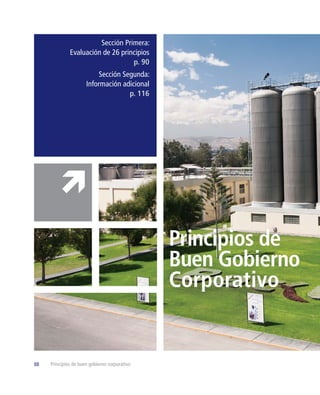 Sección Primera:
              Evaluación de 26 principios
                                   p. 90
                           Sección Segunda:
                      Información adicional
                                     p. 116




                                               Principios de
                                               Buen Gobierno
                                               Corporativo


88   Principios de buen gobierno corporativo
 