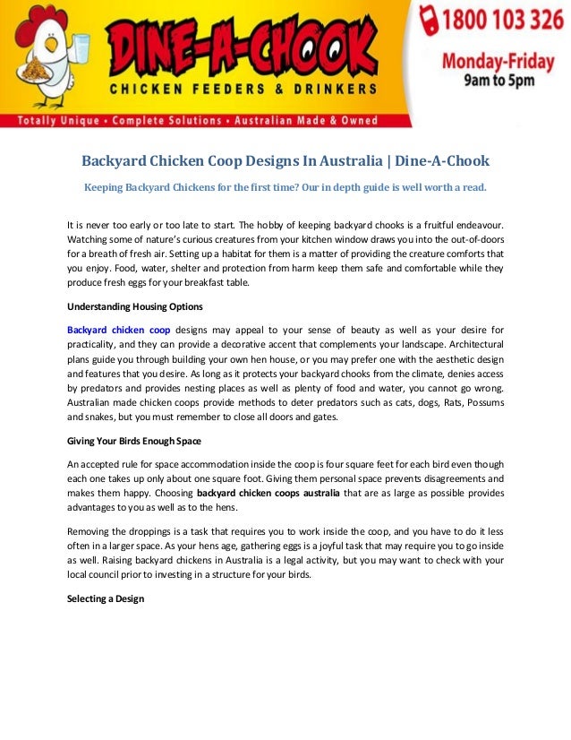 Backyard Chicken Coop Designs In Australia Dine A Chook