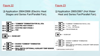 Figure 22
 Application 2864/2866 (Electric Heat
Stages and Series Fan/Parallel Fan).
Figure 23
 Application 2865/2867 (Hot Water
Heat and Series Fan/Parallel Fan).
 