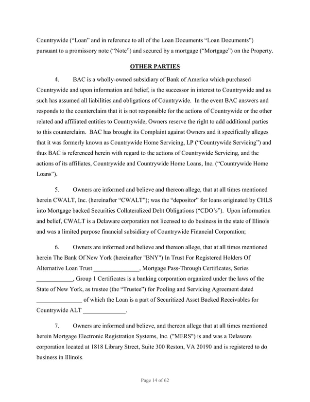 BANK OF AMERICA FORECLOSURE, ANSWER, AFFIRMATIVE DEFENSES, COUNTERCLAIM