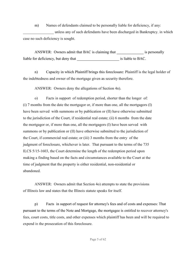 BANK OF AMERICA FORECLOSURE, ANSWER, AFFIRMATIVE DEFENSES, COUNTERCLAIM