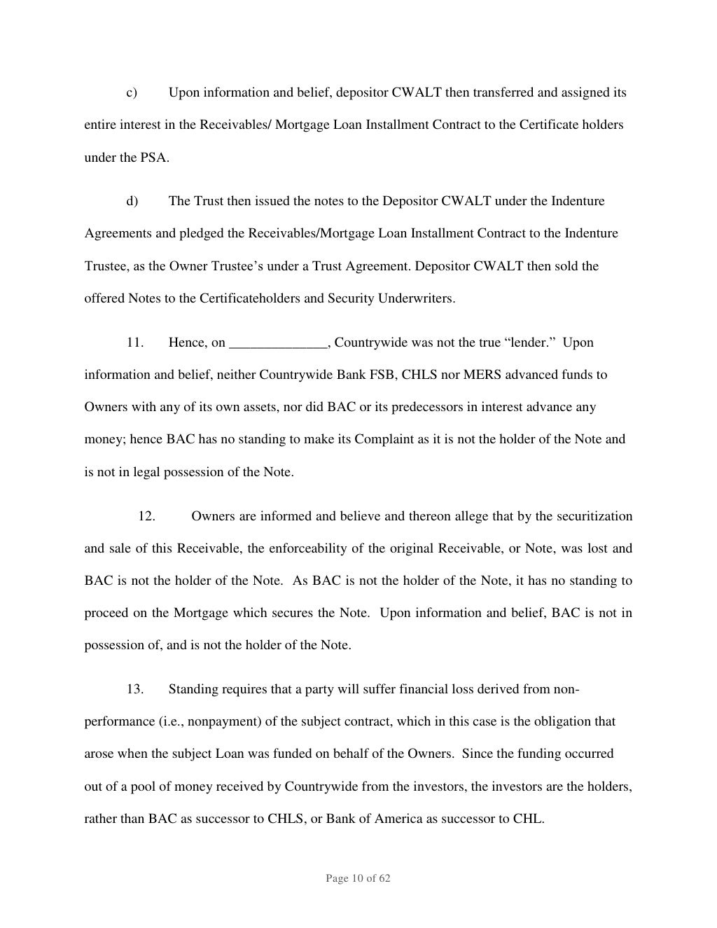 BANK OF AMERICA FORECLOSURE, ANSWER, AFFIRMATIVE DEFENSES, COUNTERCLA…