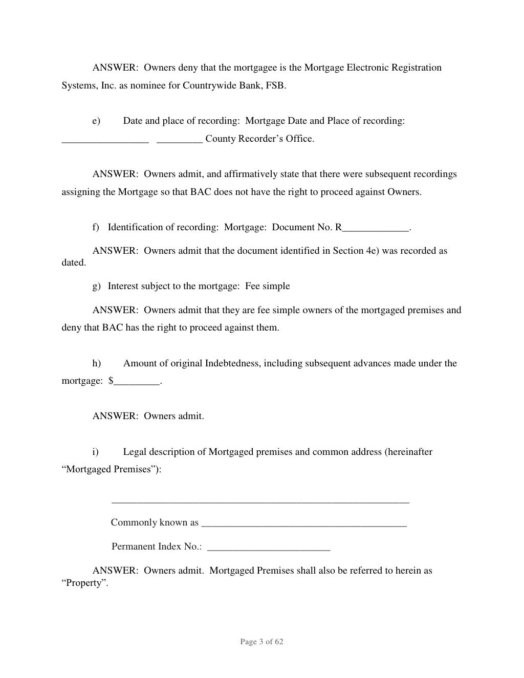 BANK OF AMERICA FORECLOSURE, ANSWER, AFFIRMATIVE DEFENSES, COUNTERCLA…