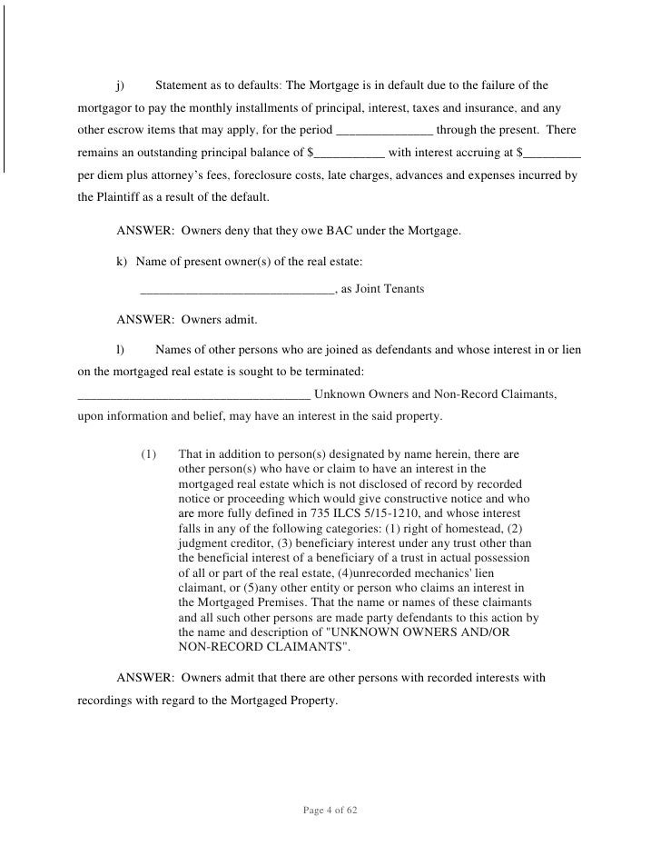 BANK OF AMERICA FORECLOSURE, ANSWER, AFFIRMATIVE DEFENSES, COUNTERCLA…