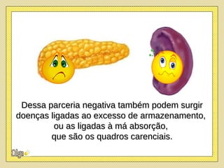 Dessa parceria negativa também podem surgir doenças ligadas ao excesso de armazenamento,  ou as ligadas à má absorção,  que são os quadros carenciais. 