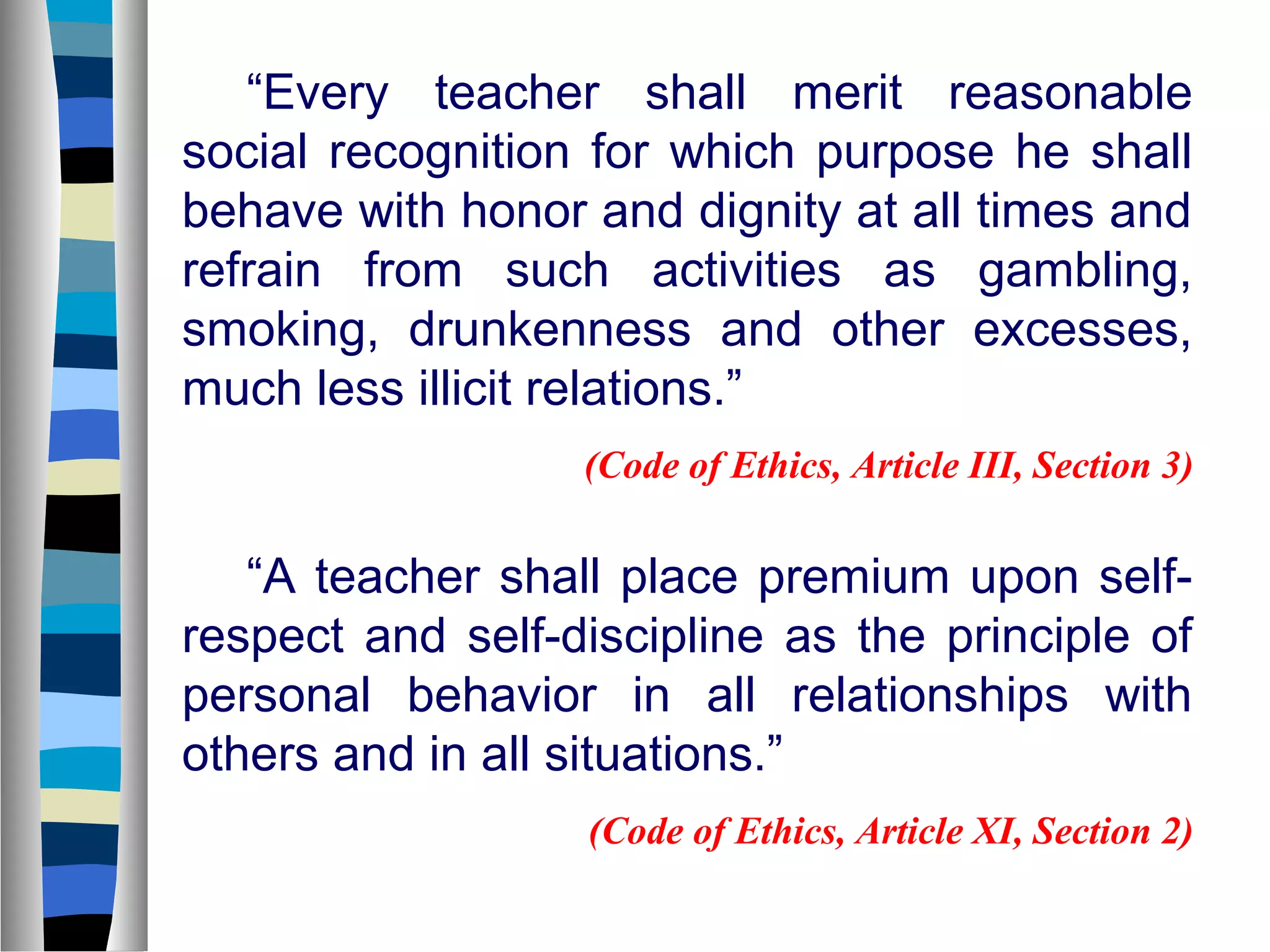 Elicit Relations Examples Bacolod code of ethics | PPT