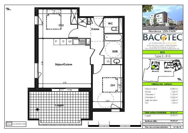Bacotec plan des appartements  T3 R sidence Zen park