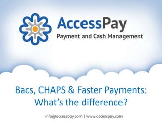 Bacs, CHAPS & Faster Payments:
What’s the difference?
 