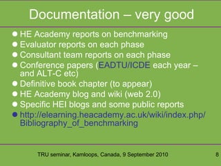 Benchmarking-derived approaches to quality in e-learning