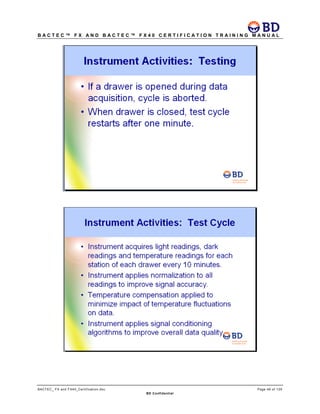 B A C T E C ™ F X A N D B A C T E C ™ F X 4 0 C E R T I F I C A T I O N T R A I N I N G M A N U A L
BACTEC_ FX and FX40_Certification.doc Page 46 of 129
BD Confidential
 